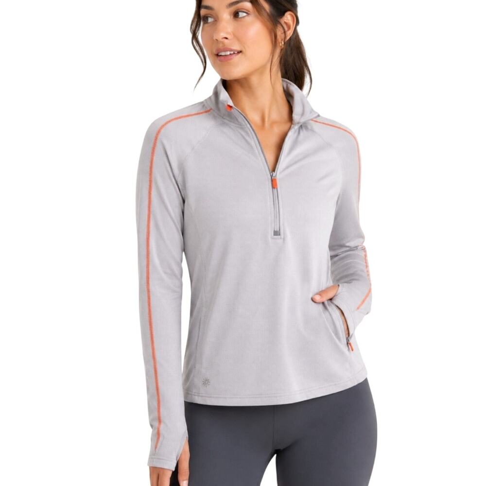 Athleta Quarter Zip Pullover M Gray Thumbhole Running Athletic Gorpcore Top